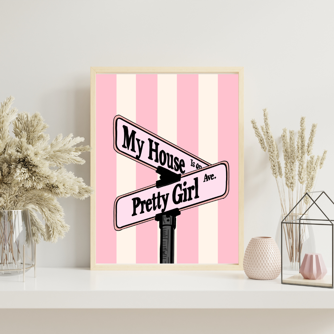 Pink Pretty Girl Avenue Wall Print