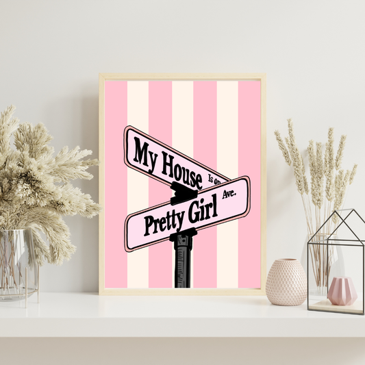 Pink Pretty Girl Avenue Wall Print