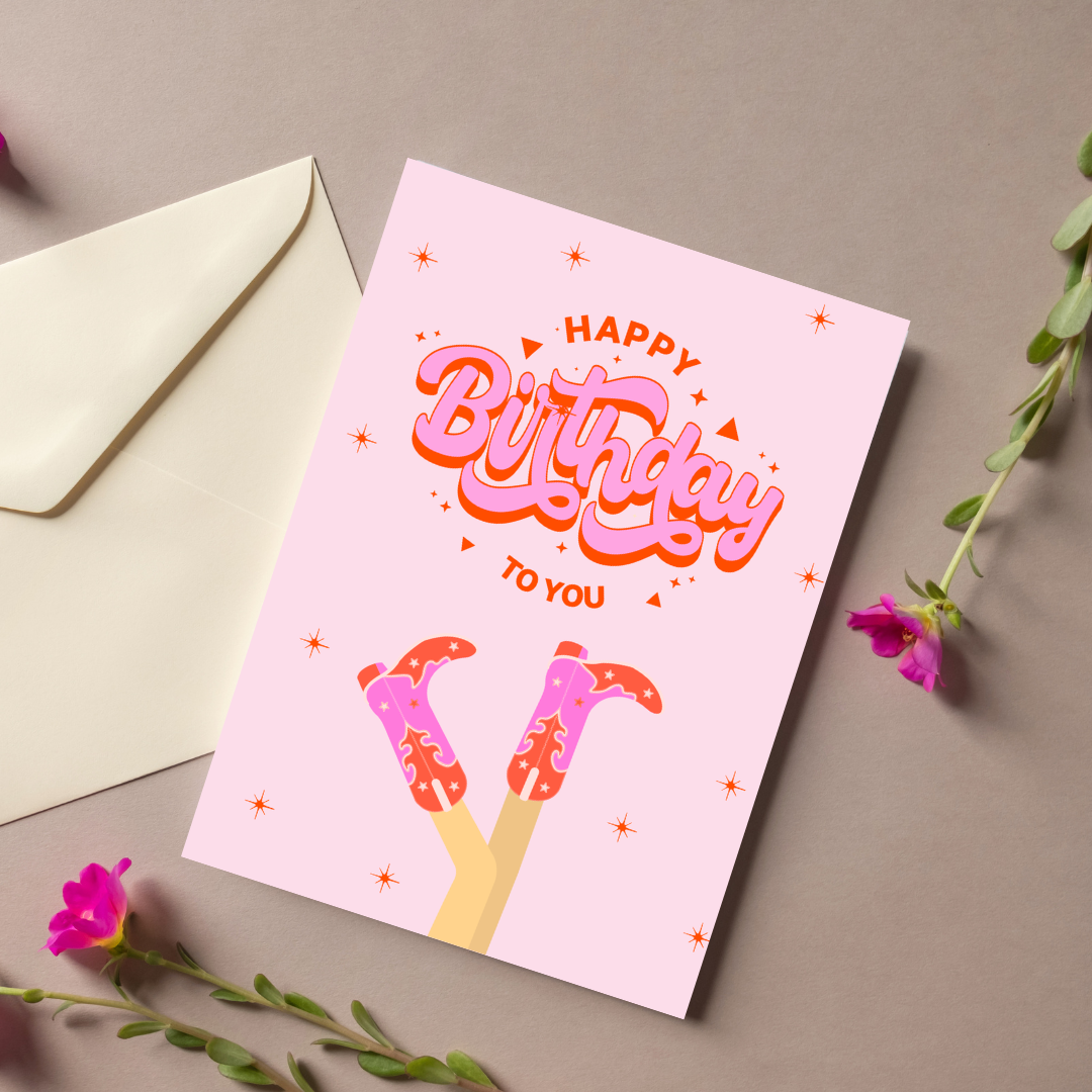 Cowgirl Boot Happy Birthday Card